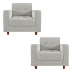 Kit 02 Poltronas Arezzo Linho Pés Chanfrado Castanho D01 - D'