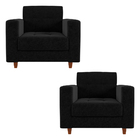 Kit 02 Poltronas Arezzo Linho Preto A79 Pés Chanfrado Castanh