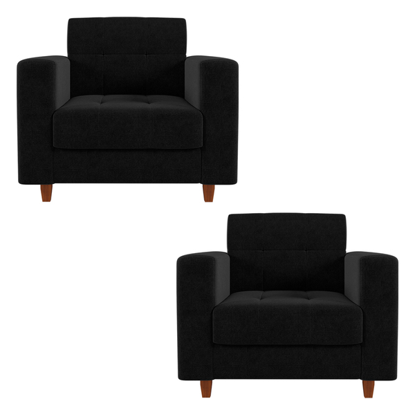 Kit 02 Poltronas Arezzo Linho Preto A79 Pés Chanfrado Castanh