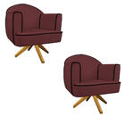Kit 02 Poltronas Athena Base Giratória Madeira Corano - Doce