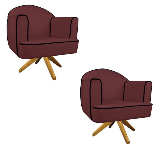 Kit 02 Poltronas Athena Base Giratória Madeira Corano - Doce