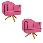 Kit 02 Poltronas Athena Base Giratória Madeira Corano - Doce