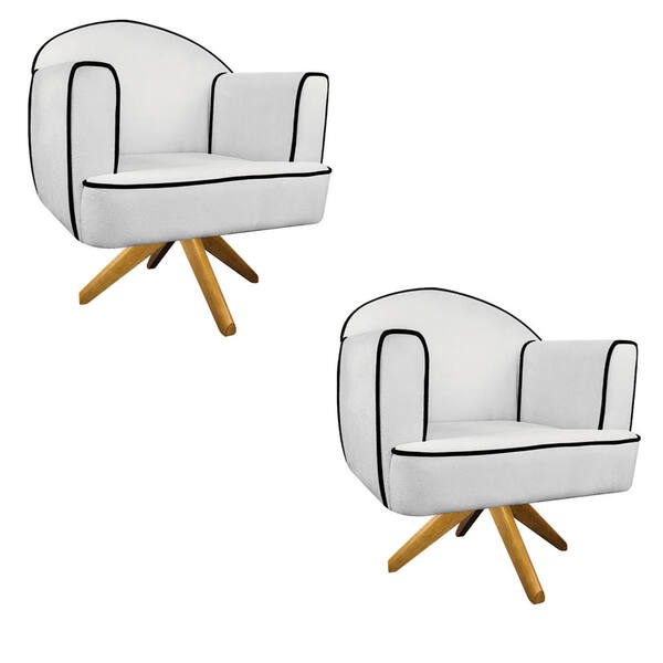 Kit 02 Poltronas Athena Base Giratória Madeira Suede - Amaren