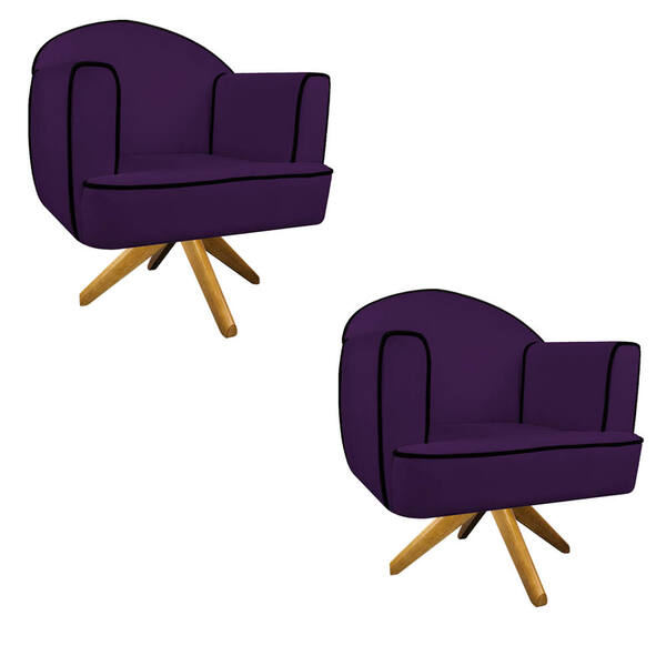 Kit 02 Poltronas Athena Base Giratória Madeira Suede - Amaren