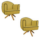 Kit 02 Poltronas Athena Base Giratória Madeira Suede - Amaren