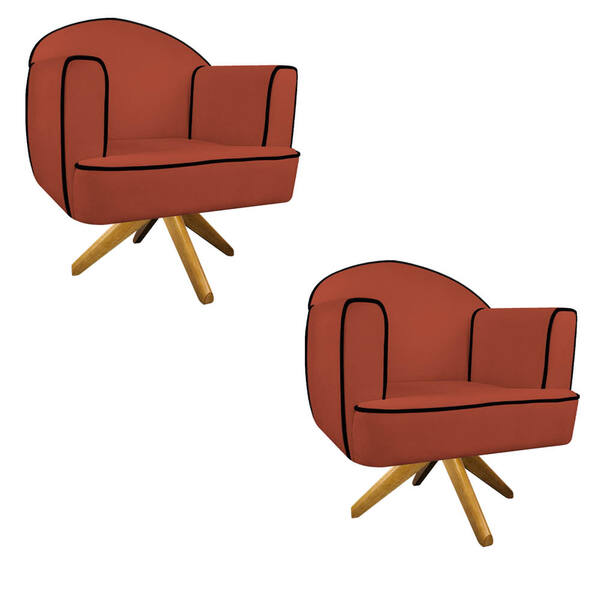 Kit 02 Poltronas Athena Base Giratória Madeira Suede - Amaren
