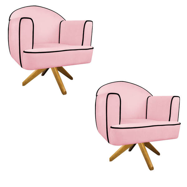 Kit 02 Poltronas Athena Base Giratória Madeira Suede - Amaren