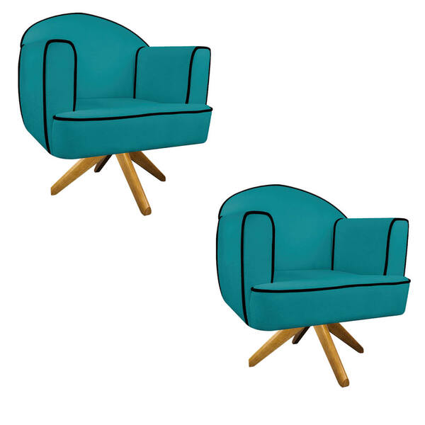 Kit 02 Poltronas Athena Base Giratória Madeira Suede - Amaren