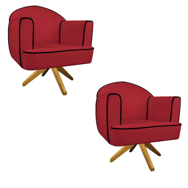 Kit 02 Poltronas Athena Base Giratória Madeira Suede - Doce S