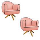 Kit 02 Poltronas Athena Base Giratória Madeira Suede - Doce S