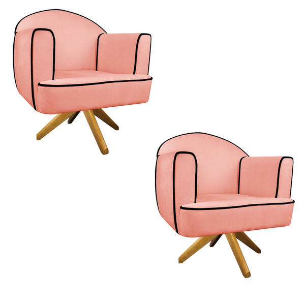 Kit 02 Poltronas Athena Base Giratória Madeira Suede - Doce S