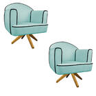 Kit 02 Poltronas Athena Base Giratória Madeira Suede - Doce S