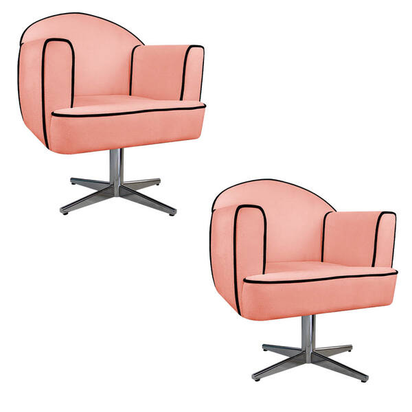 Kit 02 Poltronas Athena Base Giratória Metal Suede - Amarena