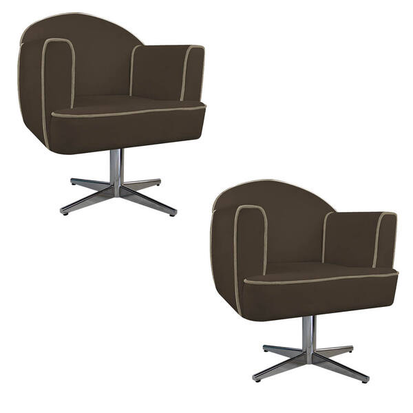 Kit 02 Poltronas Athena Base Giratória Metal Suede - Amarena