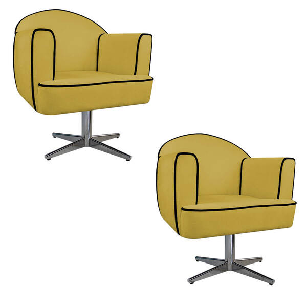 Kit 02 Poltronas Athena Base Giratória Metal Suede - Amarena