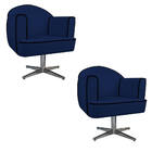 Kit 02 Poltronas Athena Base Giratória Metal Suede - Doce Son