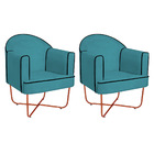 Kit 02 Poltronas Athena Base X Bronze Suede - Azul Turquesa