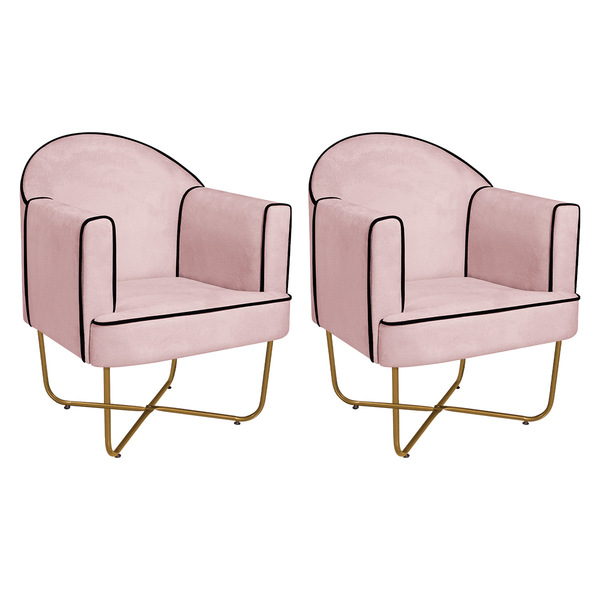 Kit 02 Poltronas Athena Base X Dourada Corano - Rosa Bebê