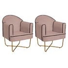 Kit 02 Poltronas Athena Base X Dourada Linho - Rosê