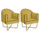 Kit 02 Poltronas Athena Base X Dourada Suede - Amarelo