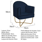 Kit 02 Poltronas Athena Base X Dourada Suede - Azul Marinho