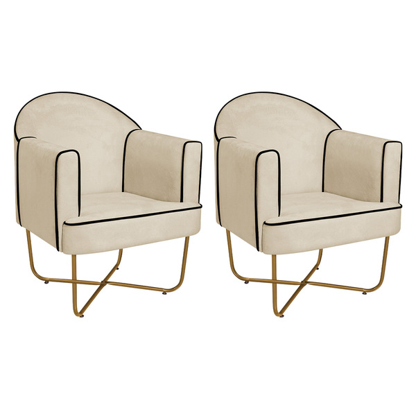 Kit 02 Poltronas Athena Base X Dourada Suede - Bege
