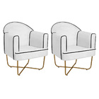 Kit 02 Poltronas Athena Base X Dourada Suede - Branco