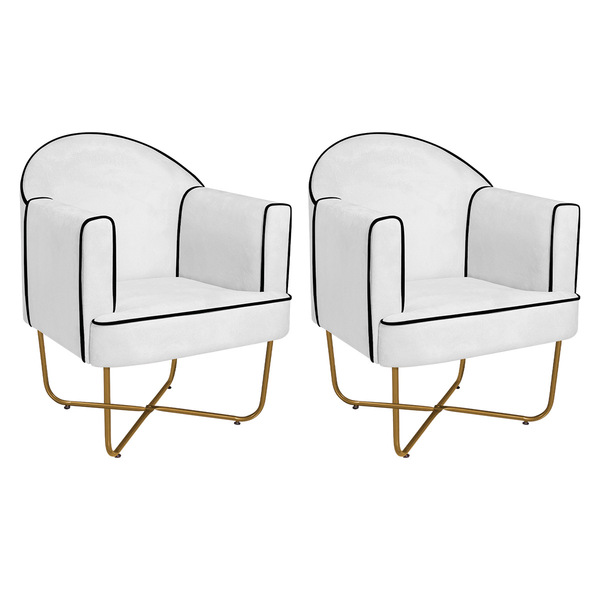Kit 02 Poltronas Athena Base X Dourada Suede - Branco