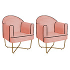 Kit 02 Poltronas Athena Base X Dourada Suede - Coral