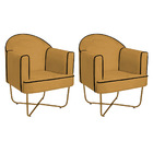 Kit 02 Poltronas Athena Base X Dourada Suede - Mostarda