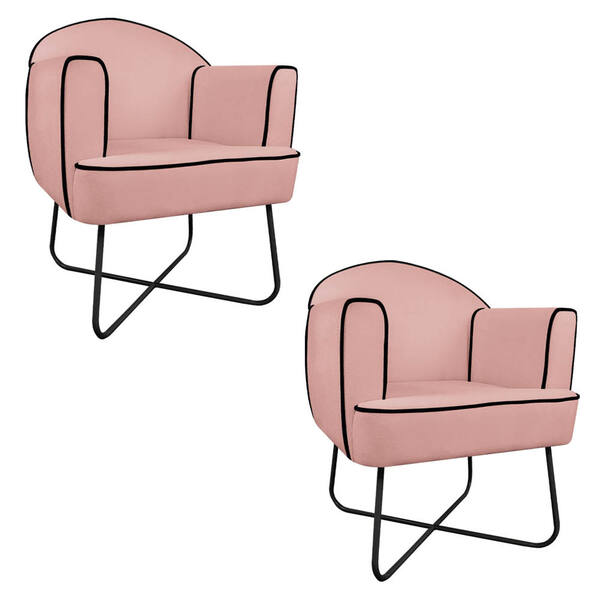 Kit 02 Poltronas Athena Base X Linho - Amarena Móveis - Rosê