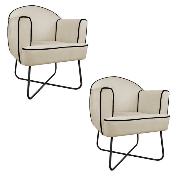 Kit 02 Poltronas Athena Base X Linho - Doce Sonho Móveis - Be