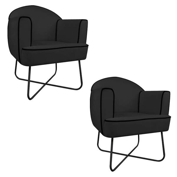 Kit 02 Poltronas Athena Base X Suede - Amarena Móveis - Preto