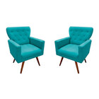 Kit 02 Poltronas Aurora Suede Azul Turquesa