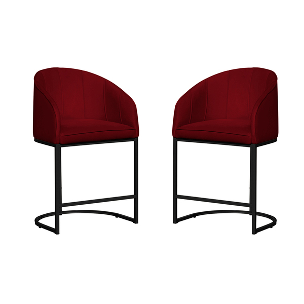 Kit 02 Poltronas Banqueta Decorativa Mia Veludo Base Metal Pr