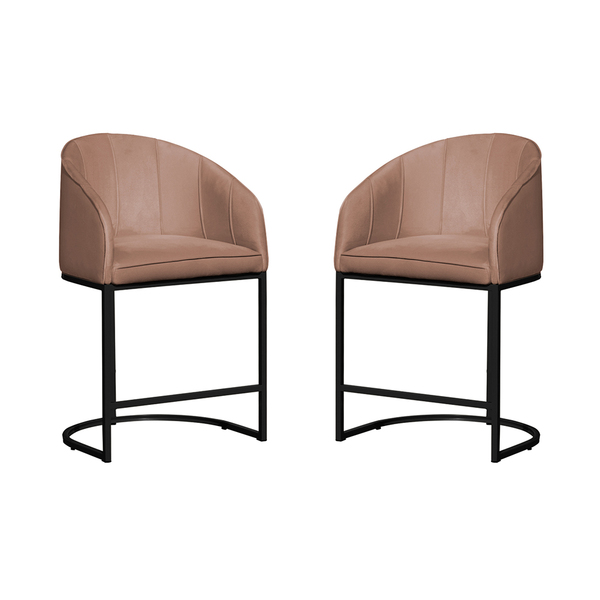 Kit 02 Poltronas Banqueta Decorativa Mia Veludo Base Metal Pr