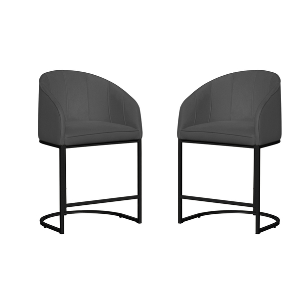 Kit 02 Poltronas Banqueta Estofada Mia Suede Base Metal Preta