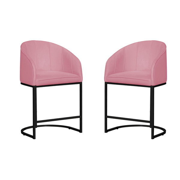 Kit 02 Poltronas Banqueta Estofada Mia Suede Base Metal Preta