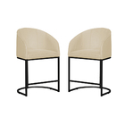 Kit 02 Poltronas Banqueta Estofada Mia Suede Base Metal Preta