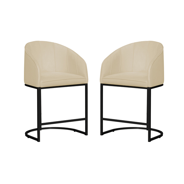 Kit 02 Poltronas Banqueta Estofada Mia Suede Base Metal Preta