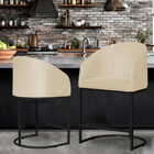 Kit 02 Poltronas Banqueta Estofada Mia Suede Base Metal Preta