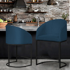 Kit 02 Poltronas Banqueta Estofada Mia Suede Base Metal Preta