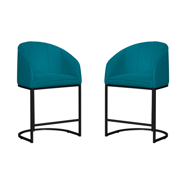 Kit 02 Poltronas Banqueta Estofada Mia Suede Base Metal Preta