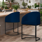 Kit 02 Poltronas Banqueta Estofada Mia Suede Base Metal Preta