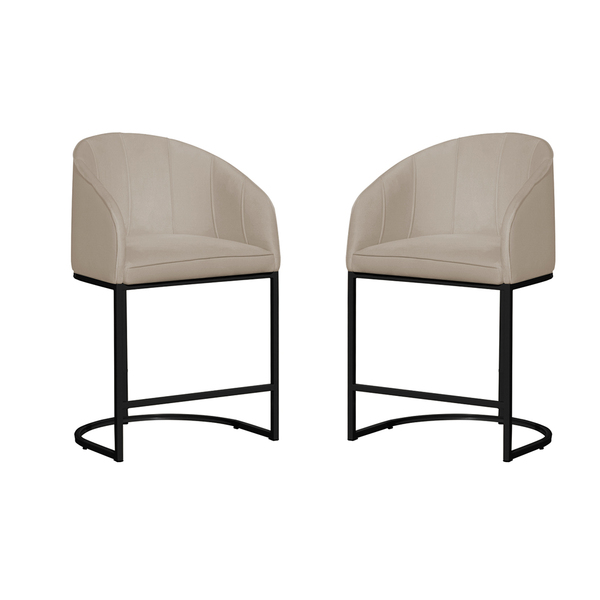 Kit 02 Poltronas Banqueta Estofada Mia Suede Base Metal Preta