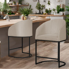 Kit 02 Poltronas Banqueta Estofada Mia Suede Base Metal Preta