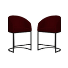 Kit 02 Poltronas Banqueta Estofada Mia Suede Base Metal Preta