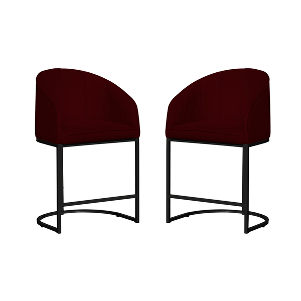 Kit 02 Poltronas Banqueta Estofada Mia Suede Base Metal Preta