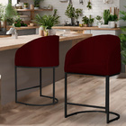 Kit 02 Poltronas Banqueta Estofada Mia Suede Base Metal Preta