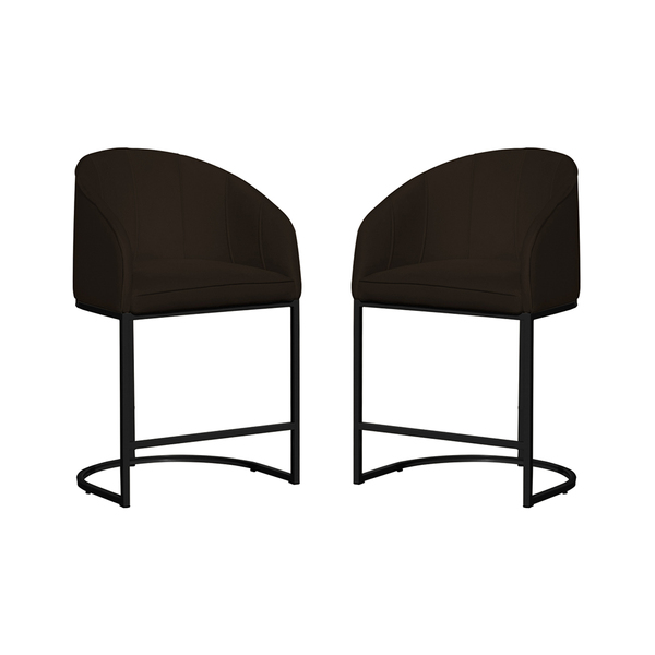 Kit 02 Poltronas Banqueta Estofada Mia Suede Base Metal Preta